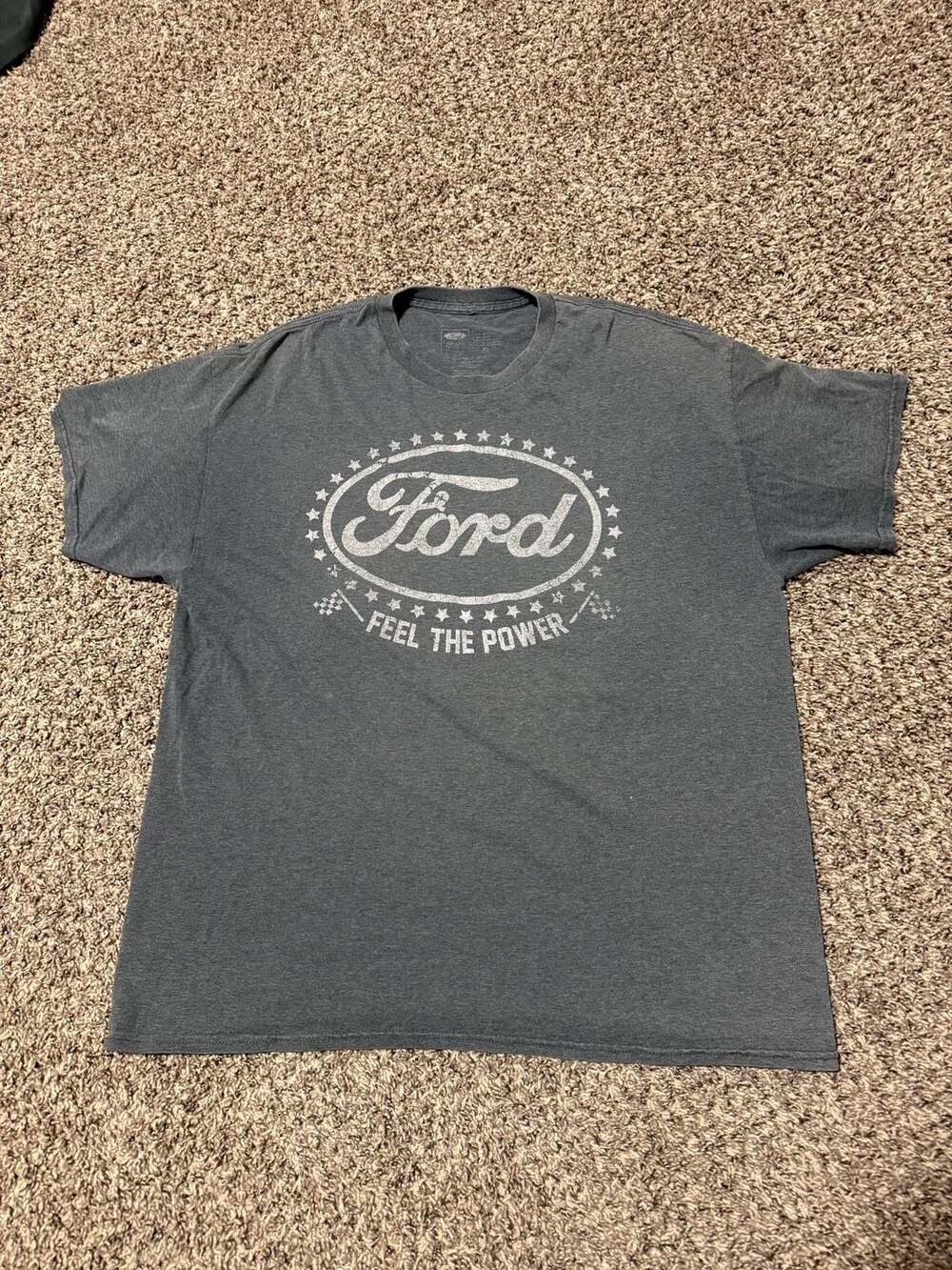 Ford Feel The Power Distressed Graphic Tee Gray Racing Motorsports XL